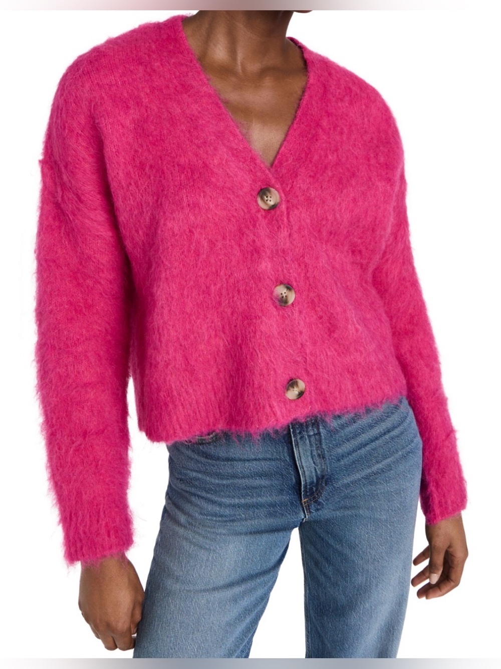 Madewell Crop Cardigan Sweater Women‎ S Fuzzy Alpaca Wool Blend Button Up Pink